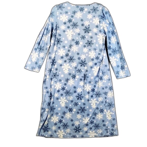 Vintage Flannel Nightgown Size PM Satin Ribbon Lace Embroidery Blue Snowflake - Picture 5 of 8